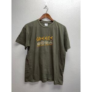 Vintage Greece Embroidery Shirt Athens Creta Olympia Delphi Green Graphic Tee M